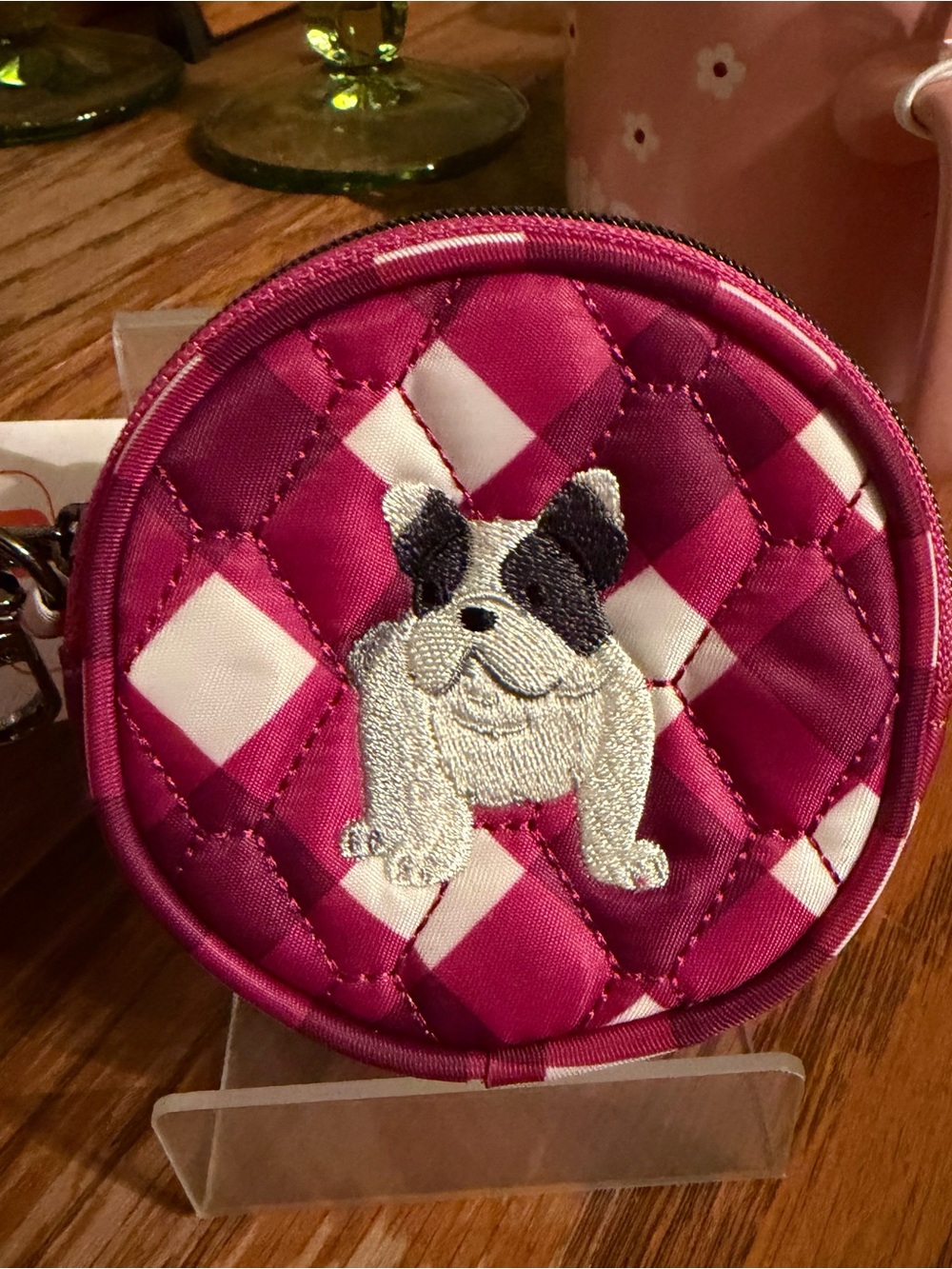 lug Quilted Pink Dog Coin Pouch/Bag Charm with Embroidered Bulldog NWT